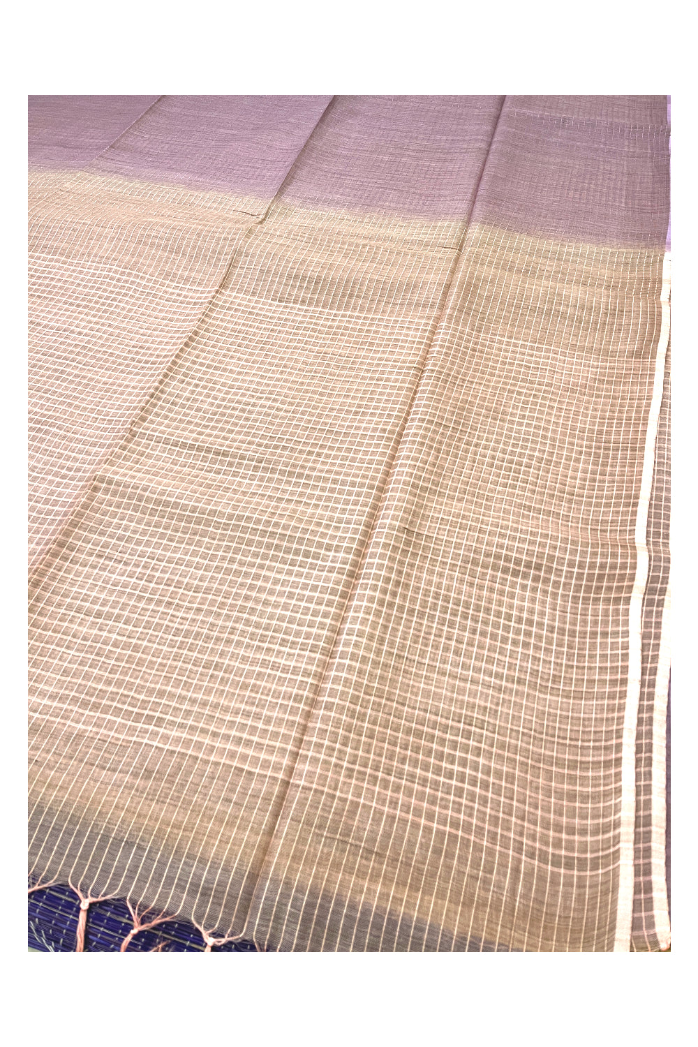 Southloom Cotton Check Design Lavander Saree with Light Peach Pallu