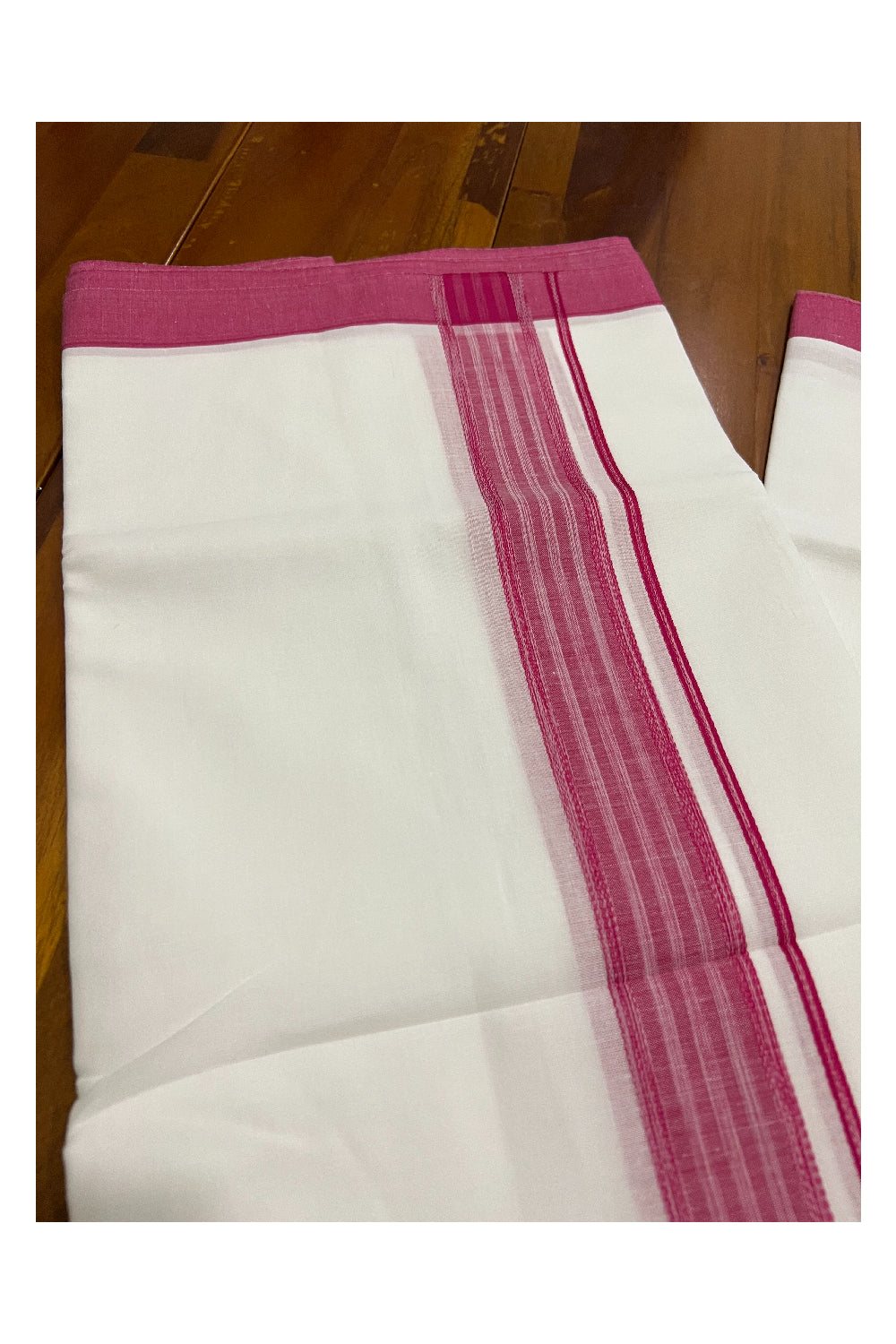 Pure White Kerala Cotton Double Mundu with Red Border (South Indian Dhoti)