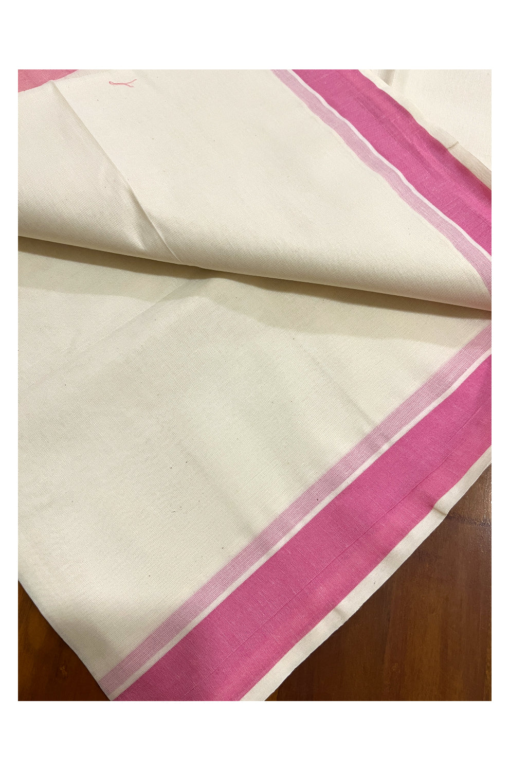 Pure Cotton Kerala Saree with Plain Pink Border