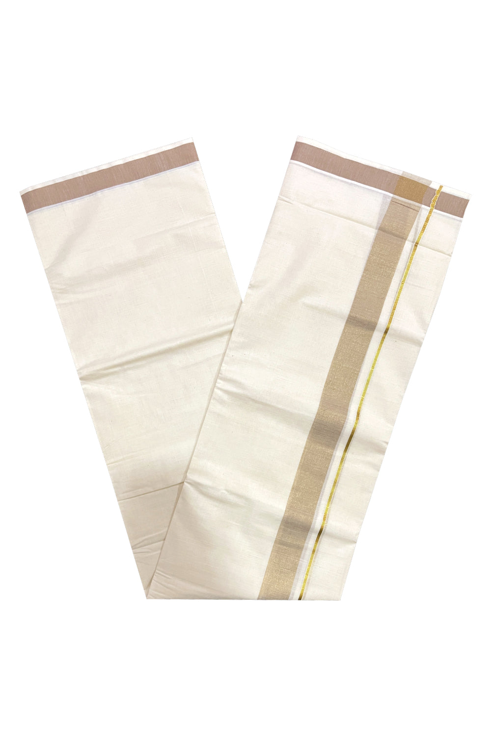 Pure Cotton Double Mundu with Kasavu Light Brown Kara (South Indian Dhoti)