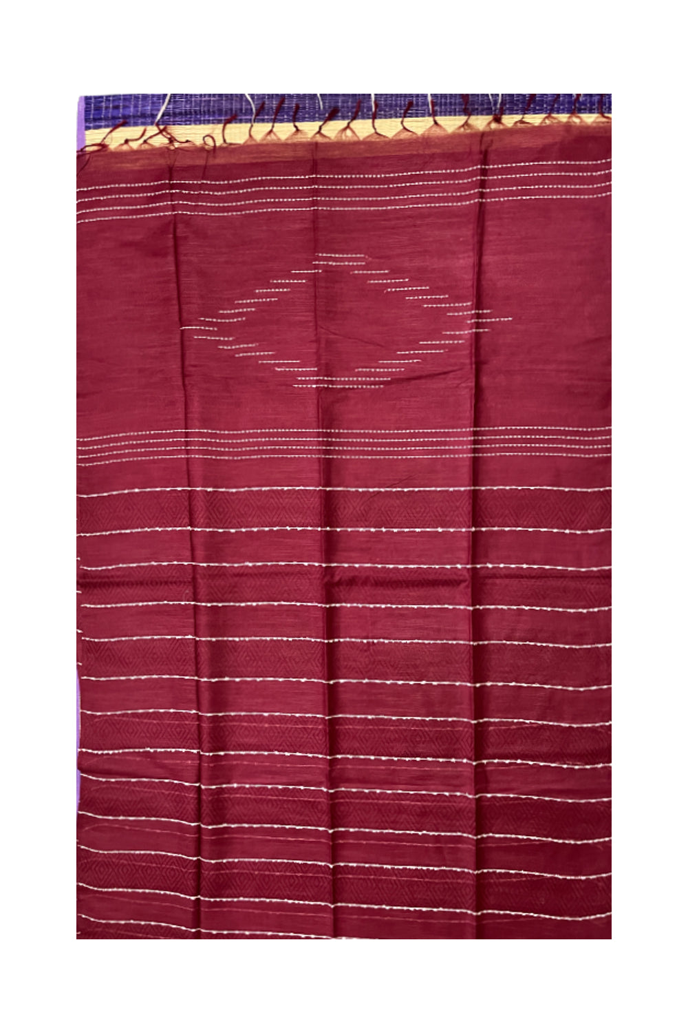 Southloom Cotton Maroon Saree with Designer White Thread works on Body