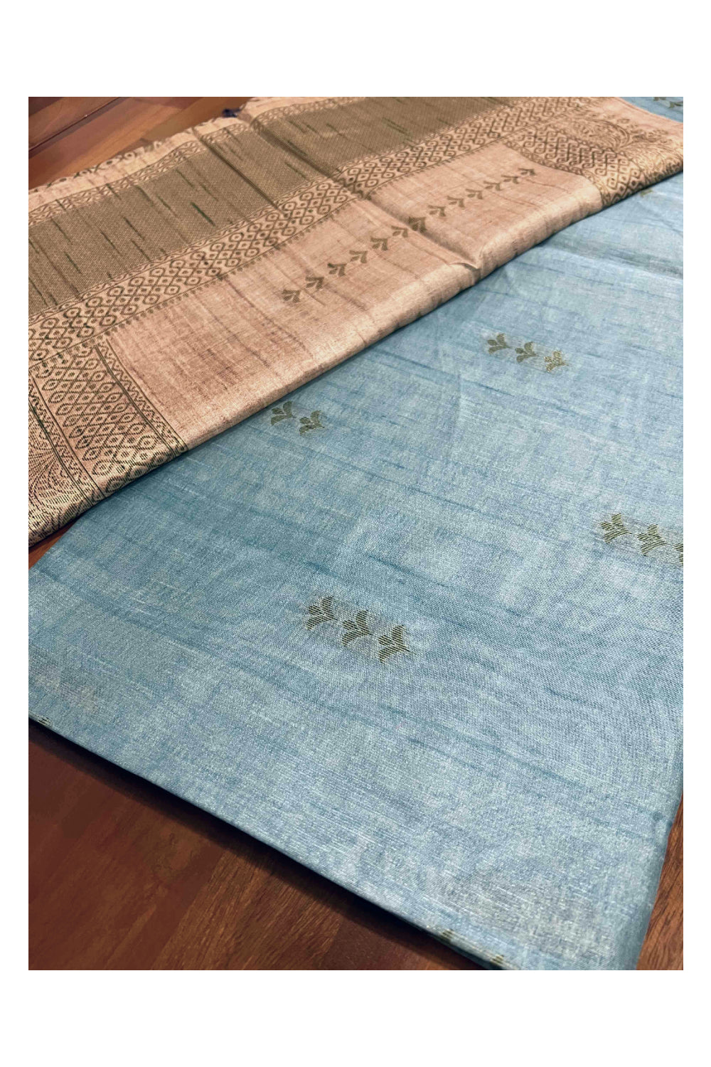 Southloom Light Blue Semi Tussar Butta Works Saree with Designer Border