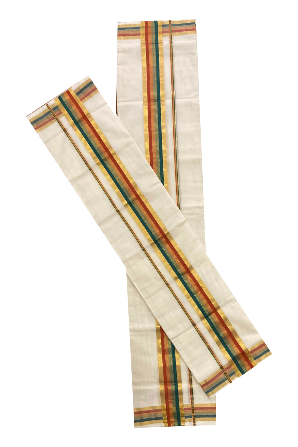 Southloom Premium Handloom Set Mundu with Kasavu Green and Red Border (2.80 Mtr)