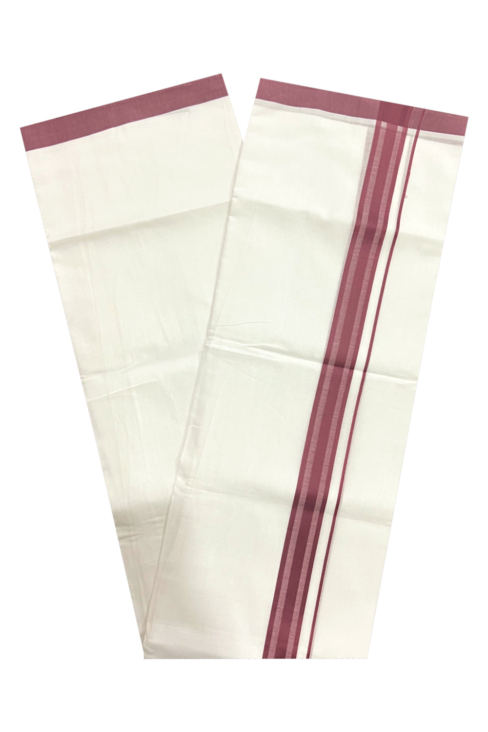 Pure White Cotton Double Mundu with Brown Line Border (South Indian Dhoti)