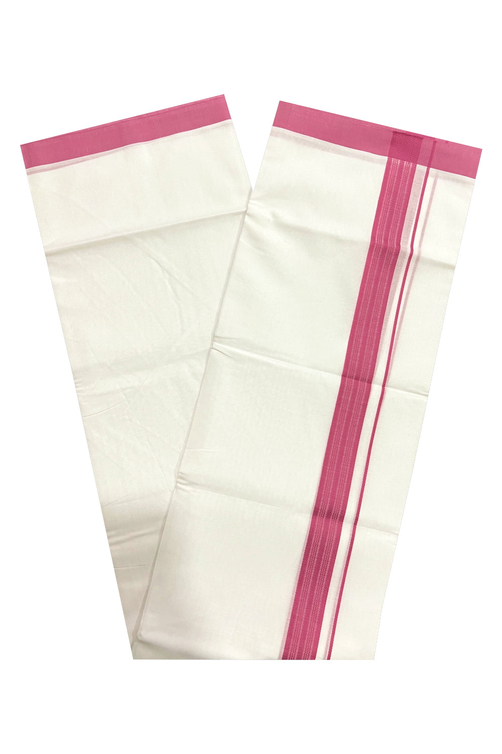 Pure White Cotton Double Mundu with Onion Pink Border (South Indian Dhoti)