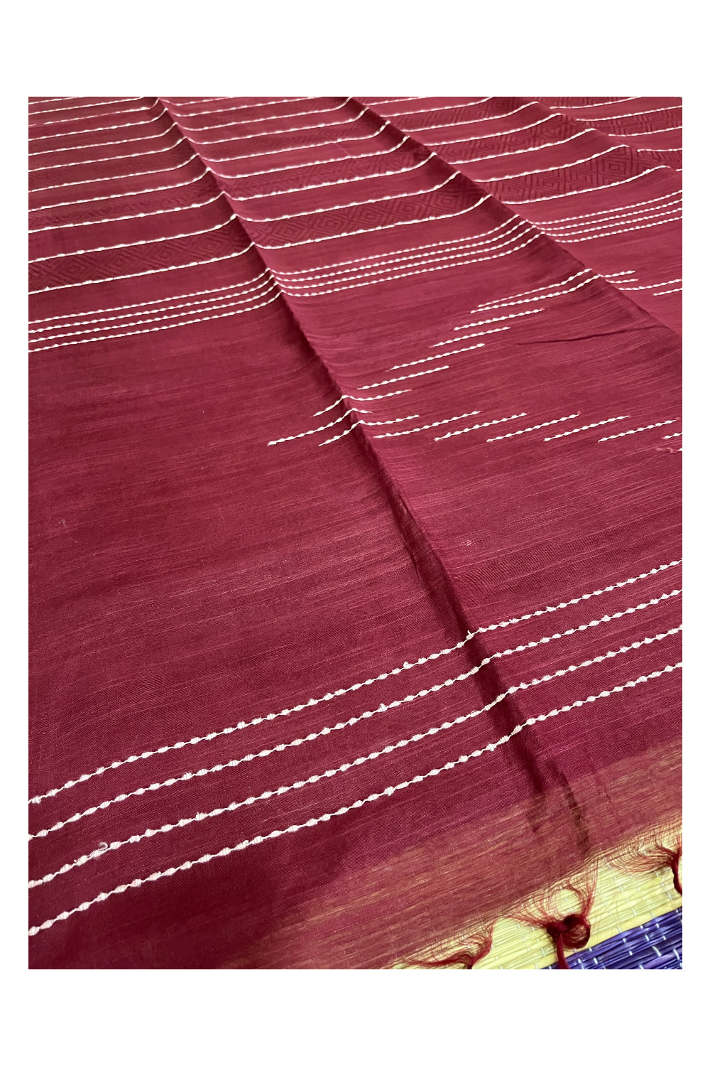 Southloom Cotton Maroon Saree with Designer White Thread works on Body