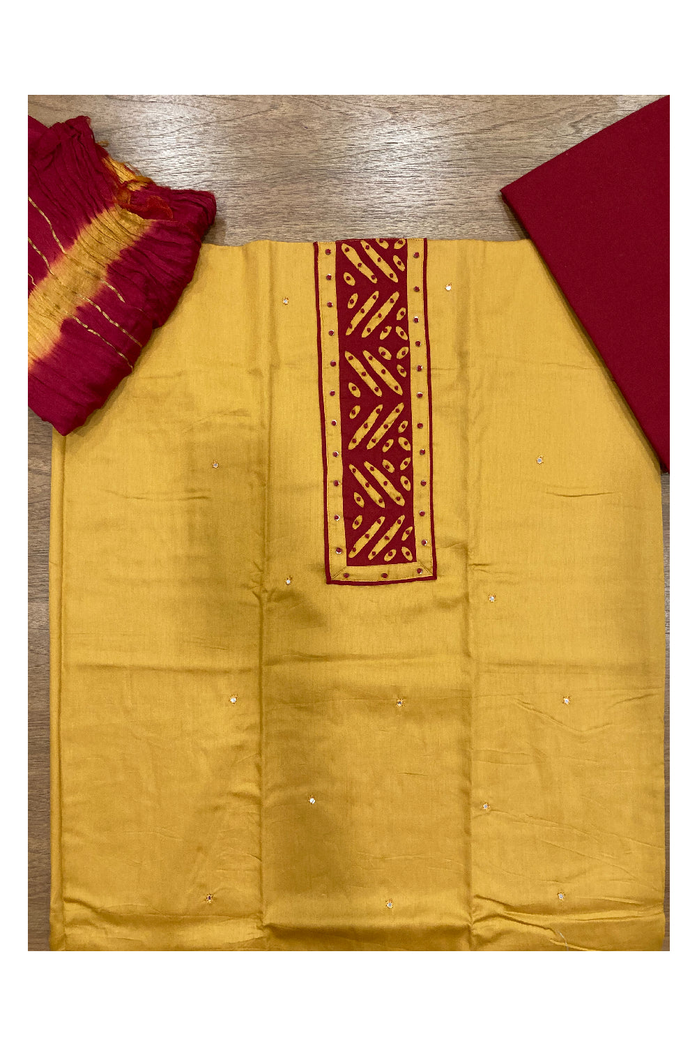 Southloom™ Cotton Churidar Salwar Suit Material in Orange and Red Thread Works in Yoke Portion