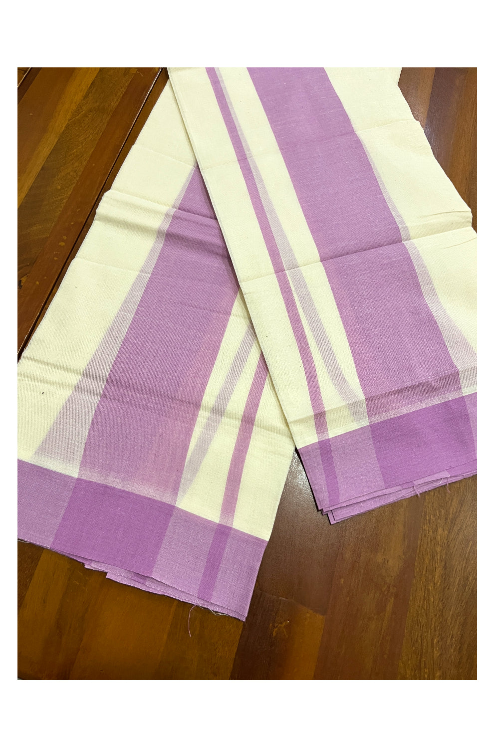 Pure Cotton Single Set Mundu (Mundum Neriyathum) with Violet Border