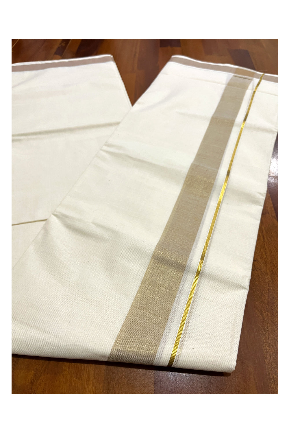 Pure Cotton Double Mundu with Kasavu Light Brown Kara (South Indian Dhoti)