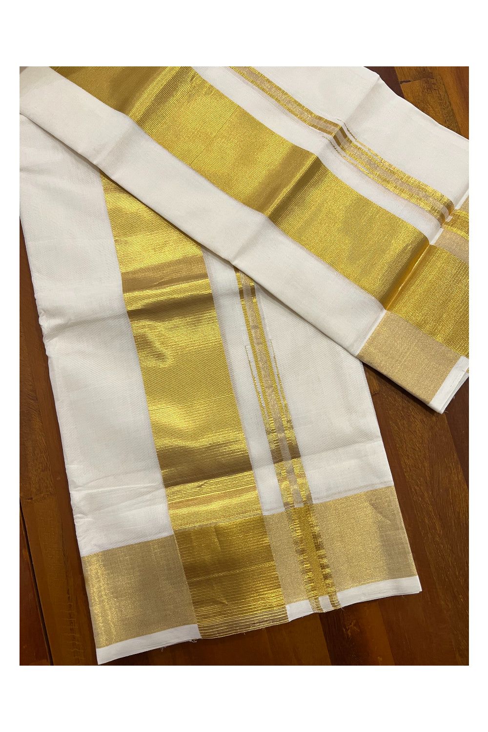 Southloom™ Handloom Plain Double Set Mundu (Mundum Neriyathum) 3 Inch Border