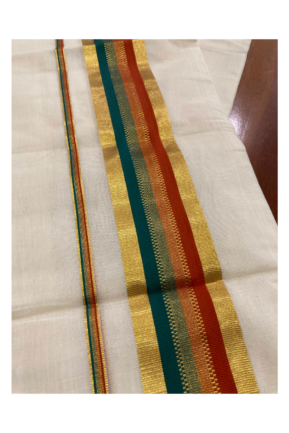 Southloom Premium Handloom Set Mundu with Kasavu Green and Red Border (2.80 Mtr)