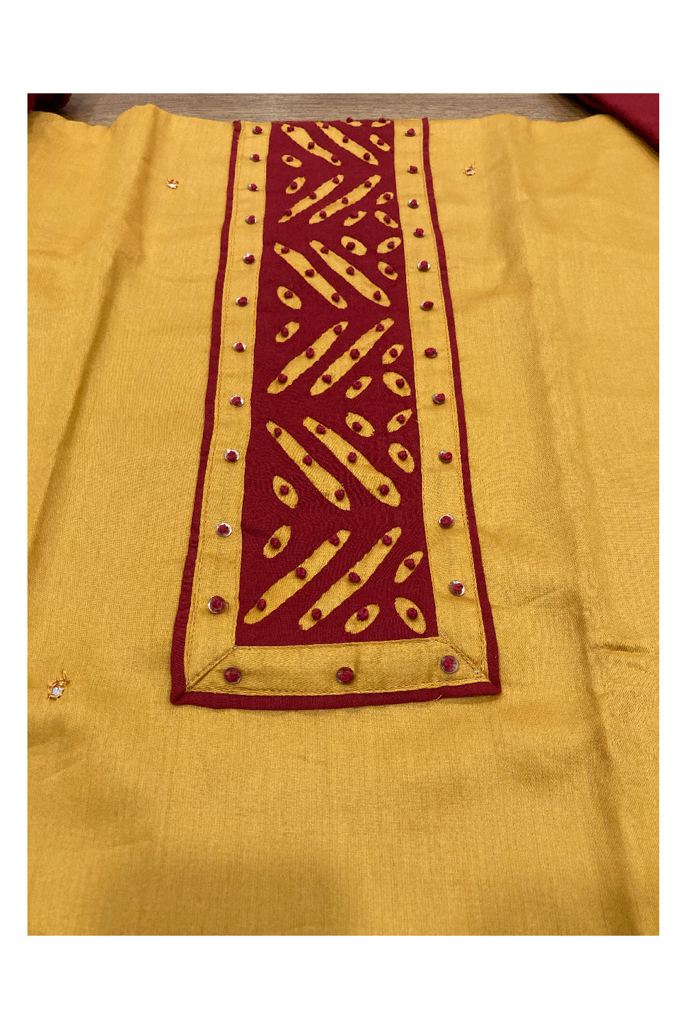 Southloom™ Cotton Churidar Salwar Suit Material in Orange and Red Thread Works in Yoke Portion