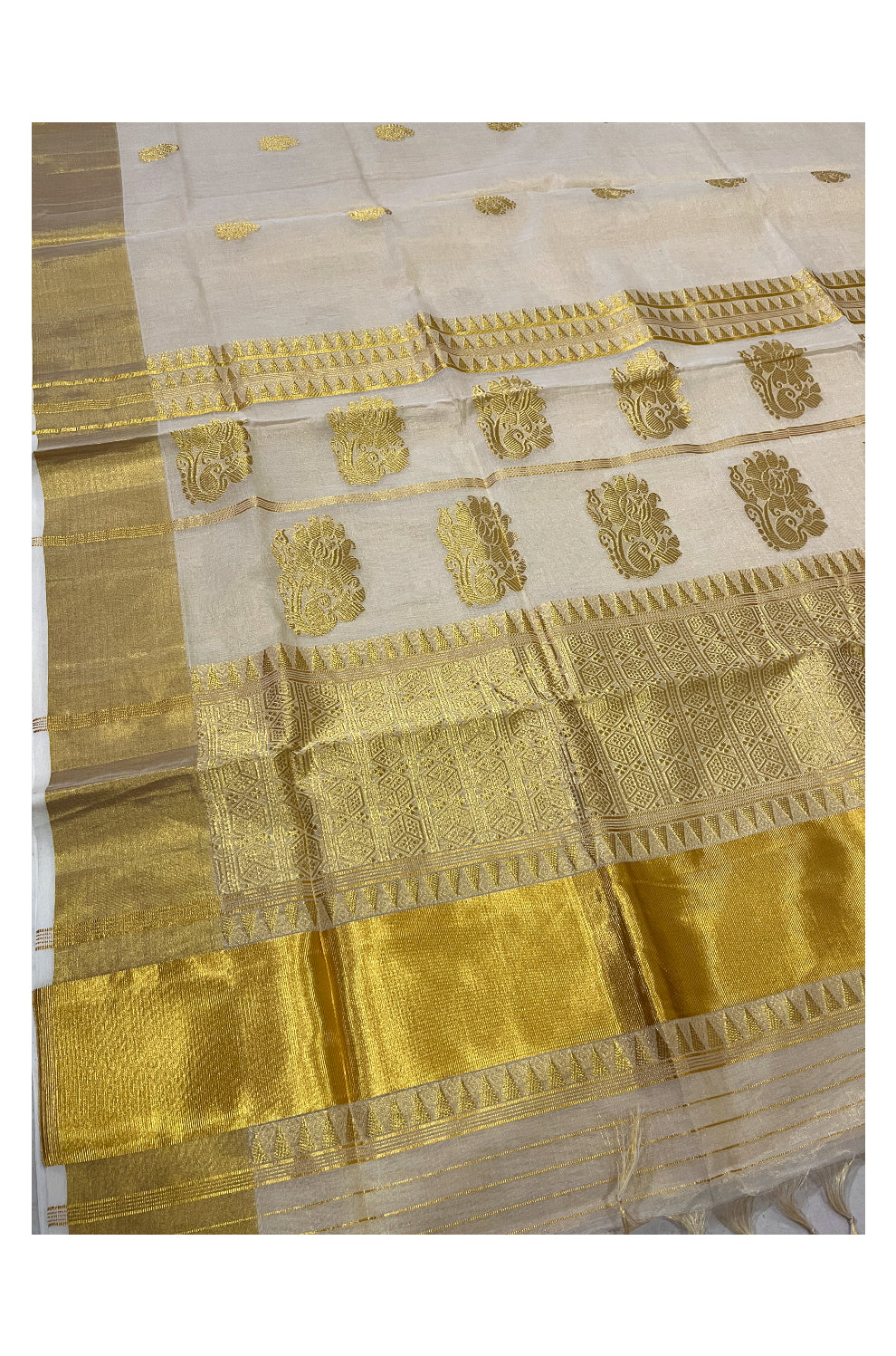 Southloom Premium Handloom Tissue Kerala Saree with Kasavu Heavy Woven Works