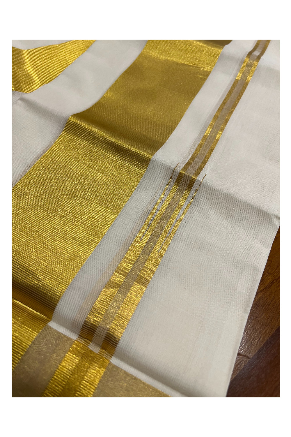 Southloom™ Handloom Plain Double Set Mundu (Mundum Neriyathum) 3 Inch Border