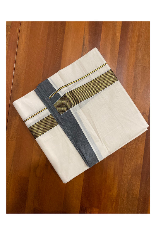 Off White Kerala Double Mundu with Kasavu and Black Line Border (South Indian Dhoti)