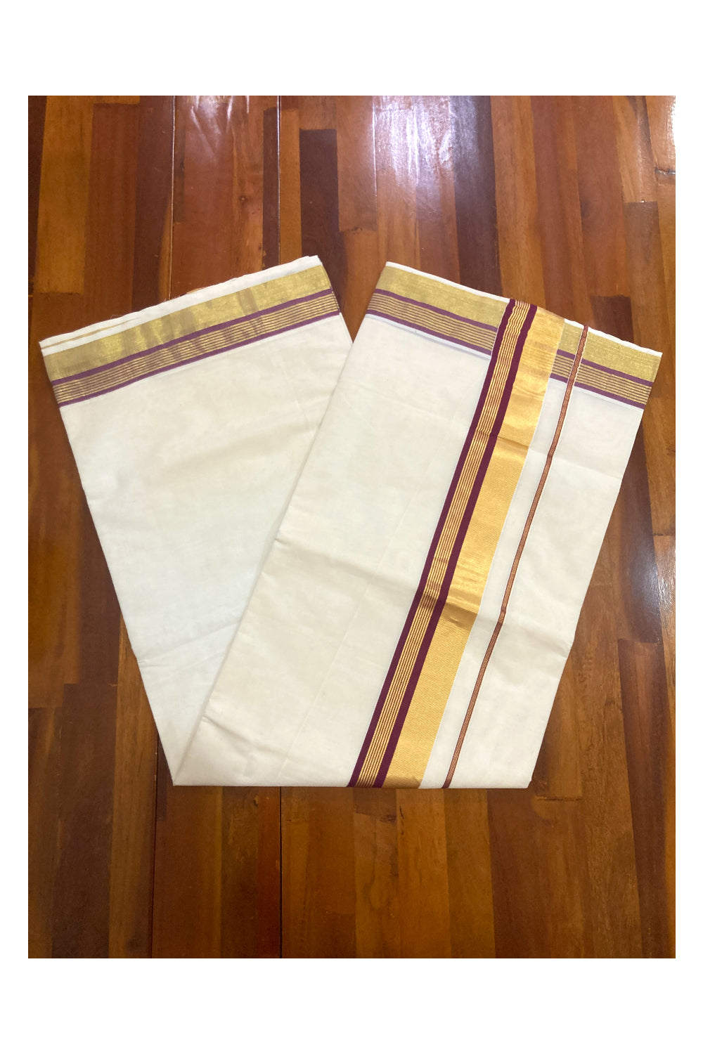 Kerala Pure Cotton Plain Saree with Kasavu and Maroon Border