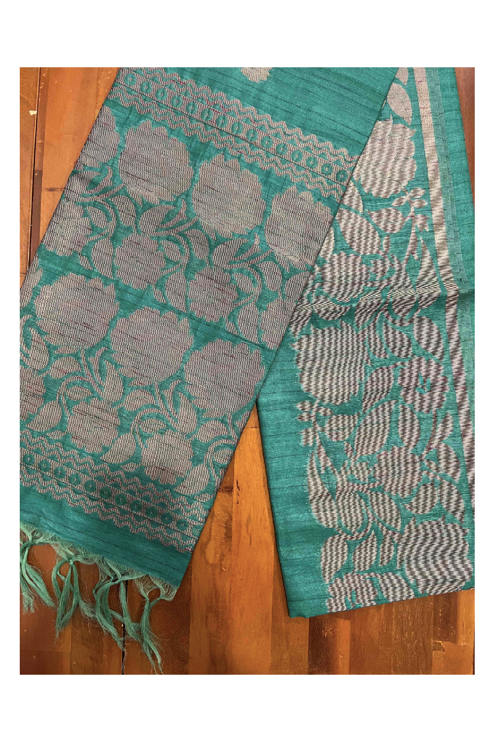 Southloom Green Semi Tussar Floral Dots Saree with Designer Pallu