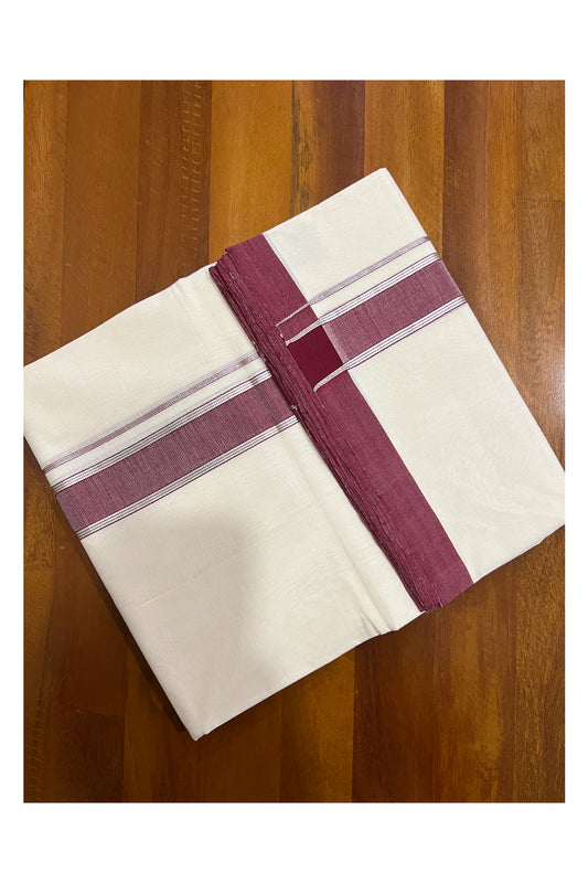 Southloom Super Premium Unakkupaavu Handloom Double Mundu with Maroon and Silver Kasavu Border