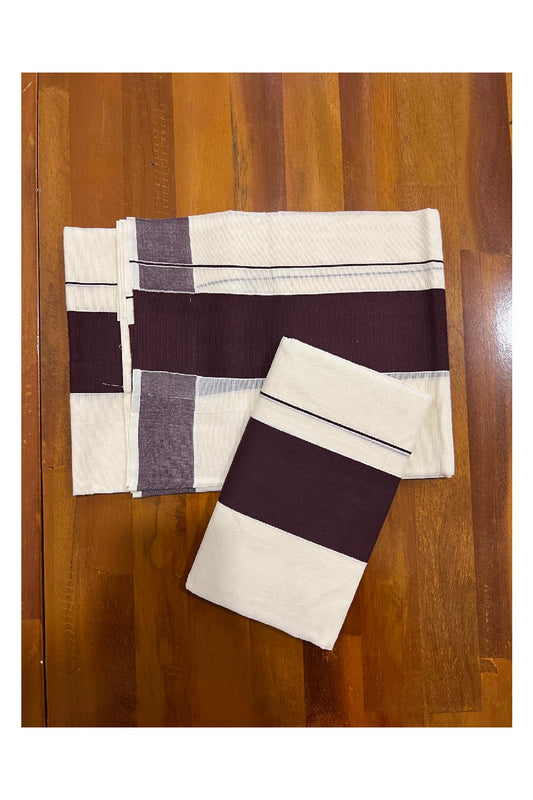 Kerala Cotton Mundum Neriyathum Single (Set Mundu) with Brown Border 2.80 Mtrs