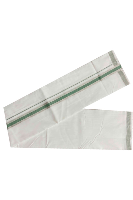 Southloom Premium Handloom Double Mundu with Silver Kasavu and Green Kara