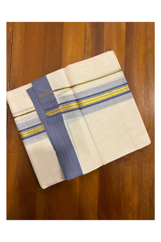 Off White Kerala Double Mundu with Kasavu and Grey Border (South Indian Dhoti)