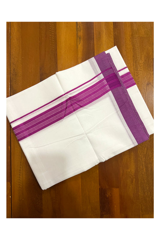 Pure White Cotton Double Mundu with Magenta Border (South Indian Dhoti)