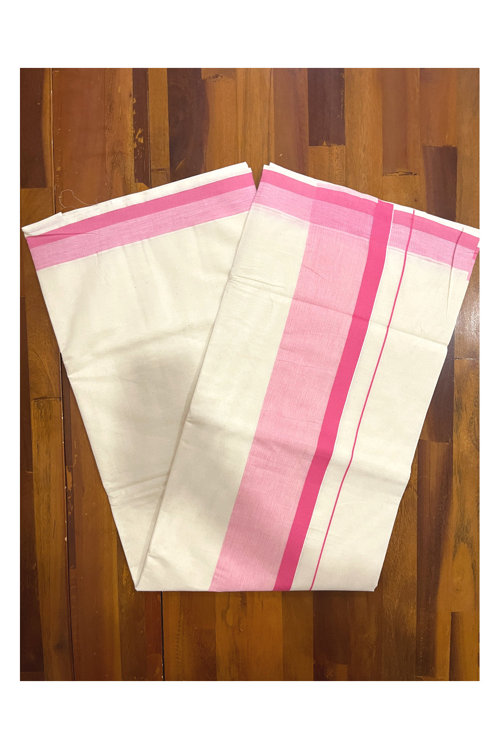 Pure Cotton Off White Kerala Saree with Pink Shaded Border