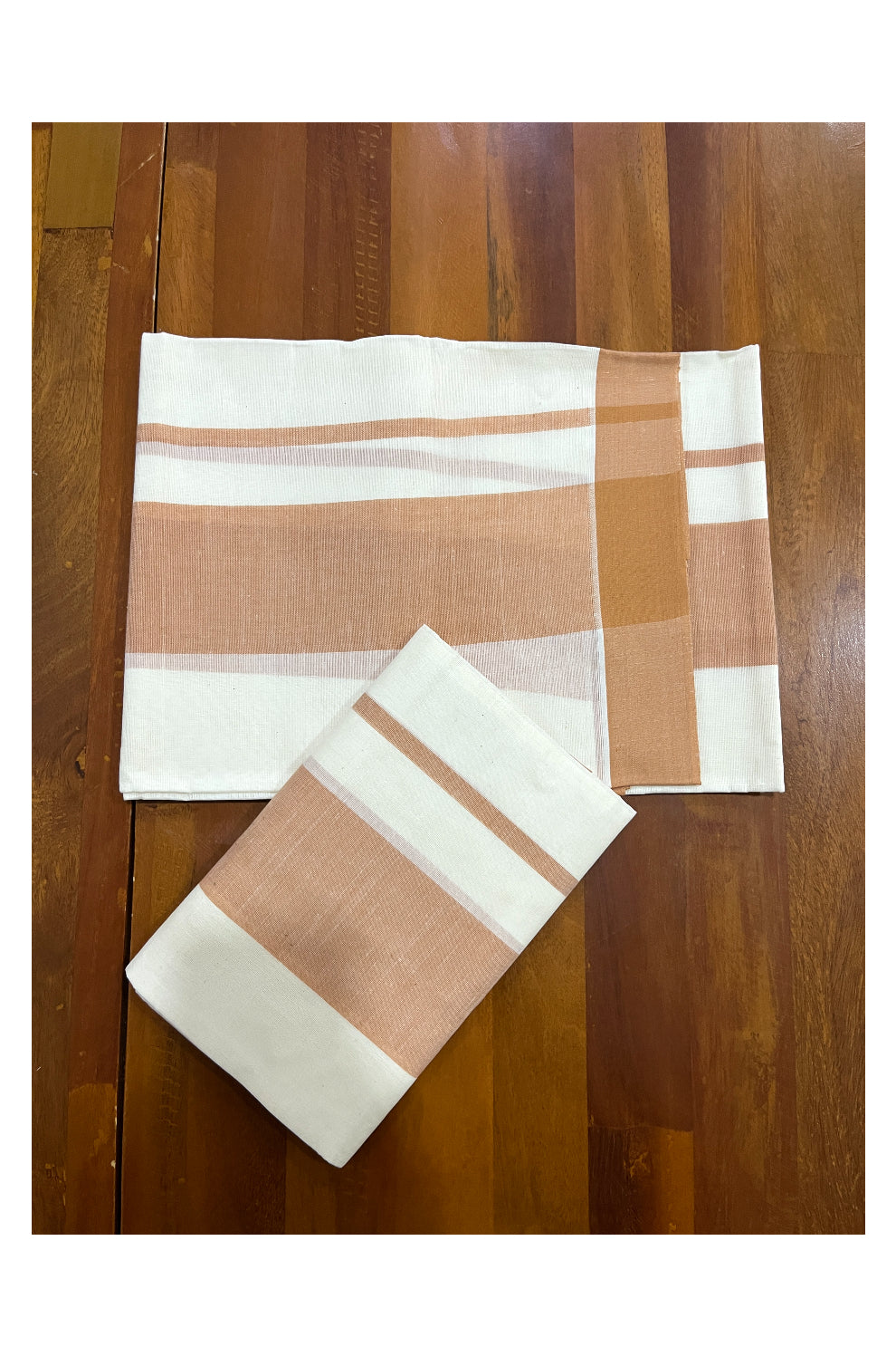 Pure Cotton Single Set Mundu (Mundum Neriyathum Onam 2023) with Brown Border