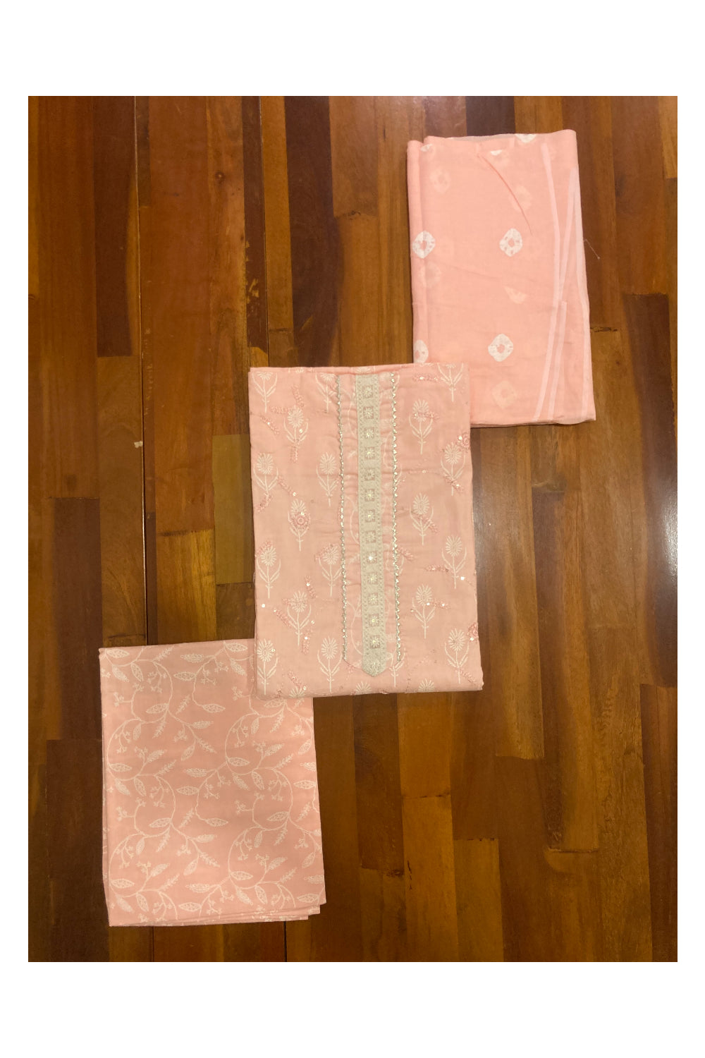 Southloom™ Cotton Churidar Salwar Suit Material in Peach and Thread Works