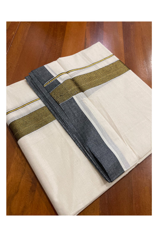 Off White Kerala Double Mundu with Kasavu and Black Line Border (South Indian Dhoti)