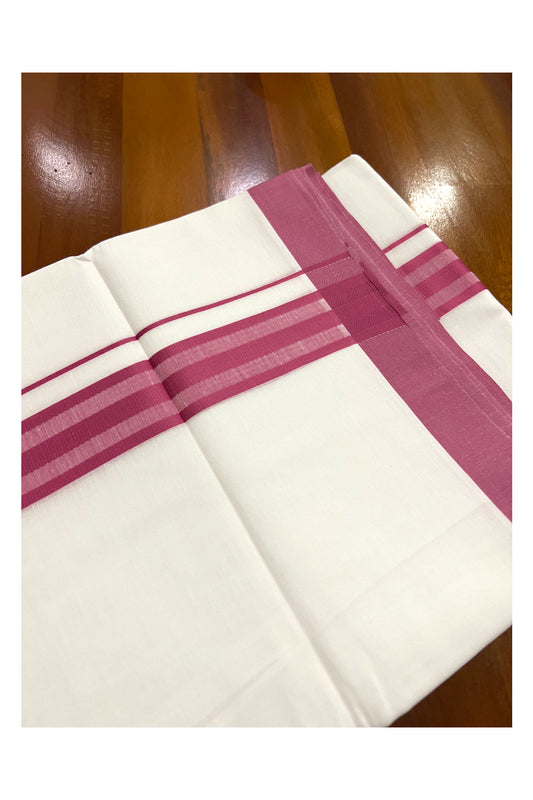 Pure White Cotton Double Mundu with Onion Pink Line Border (South Indian Dhoti)