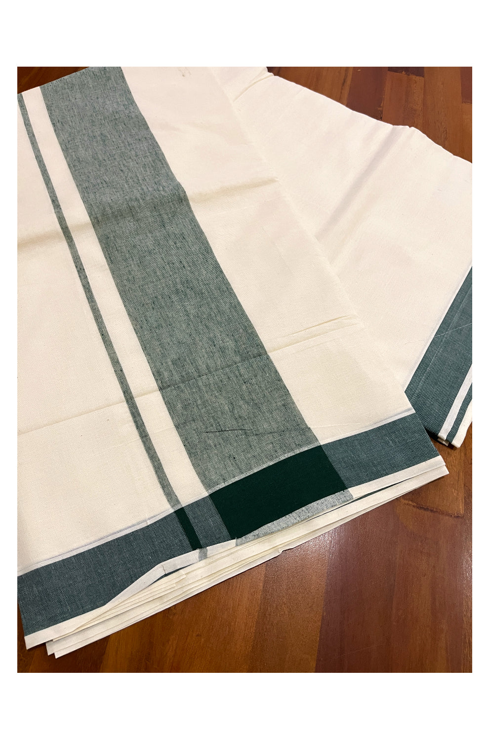 Pure Cotton Kerala Saree with Plain Green Border