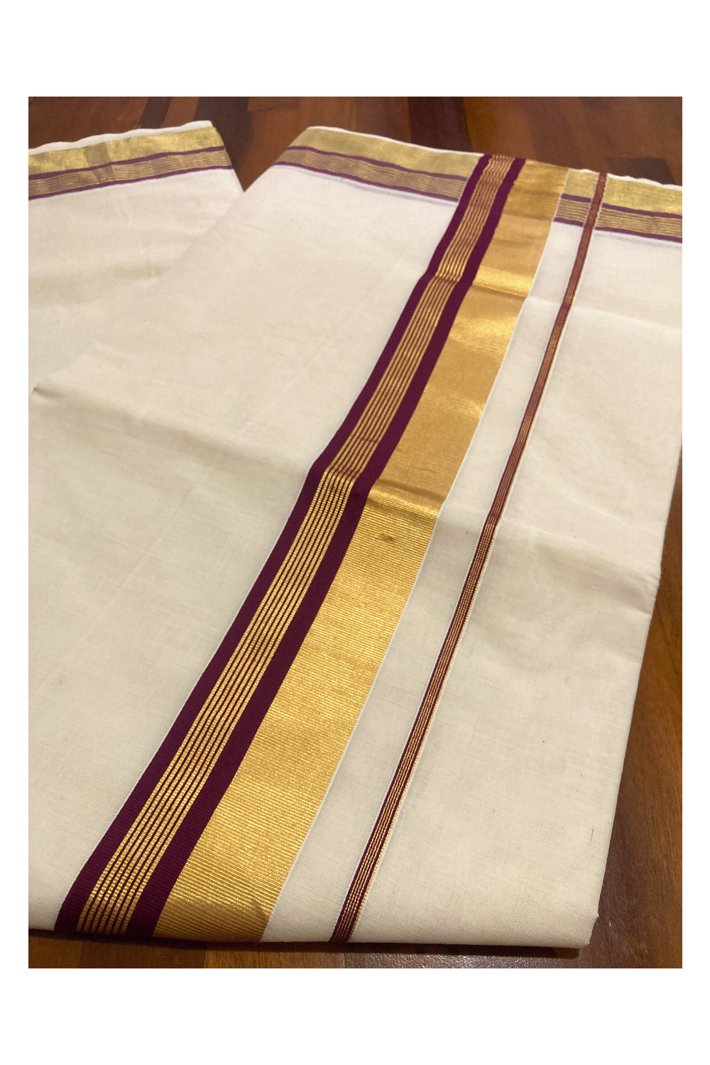 Kerala Pure Cotton Plain Saree with Kasavu and Maroon Border