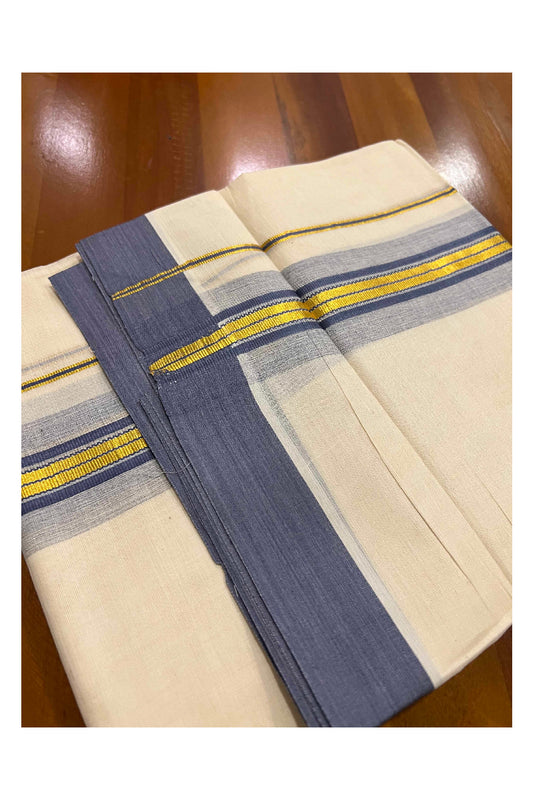 Off White Kerala Double Mundu with Kasavu and Grey Border (South Indian Dhoti)