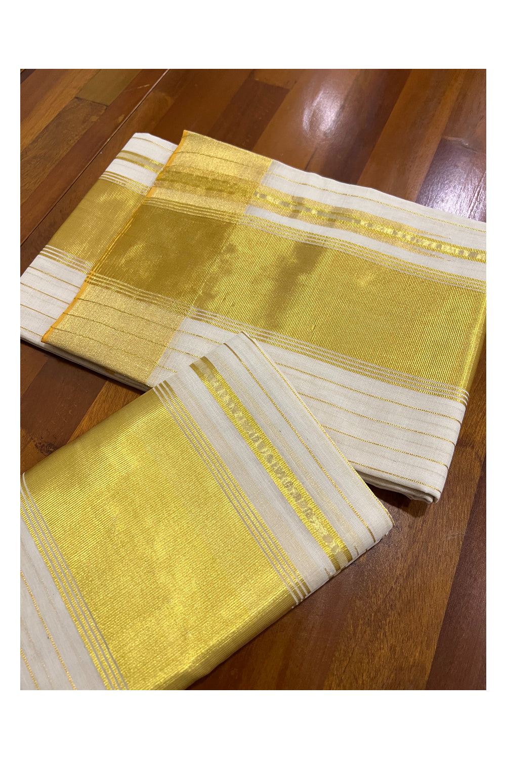 Southloom Super Premium Balaramapuram Pure Cotton Unakkupaavu Lines Kasavu Wedding Pudava 5 x 4 Set Mundu 2.80 Mtrs