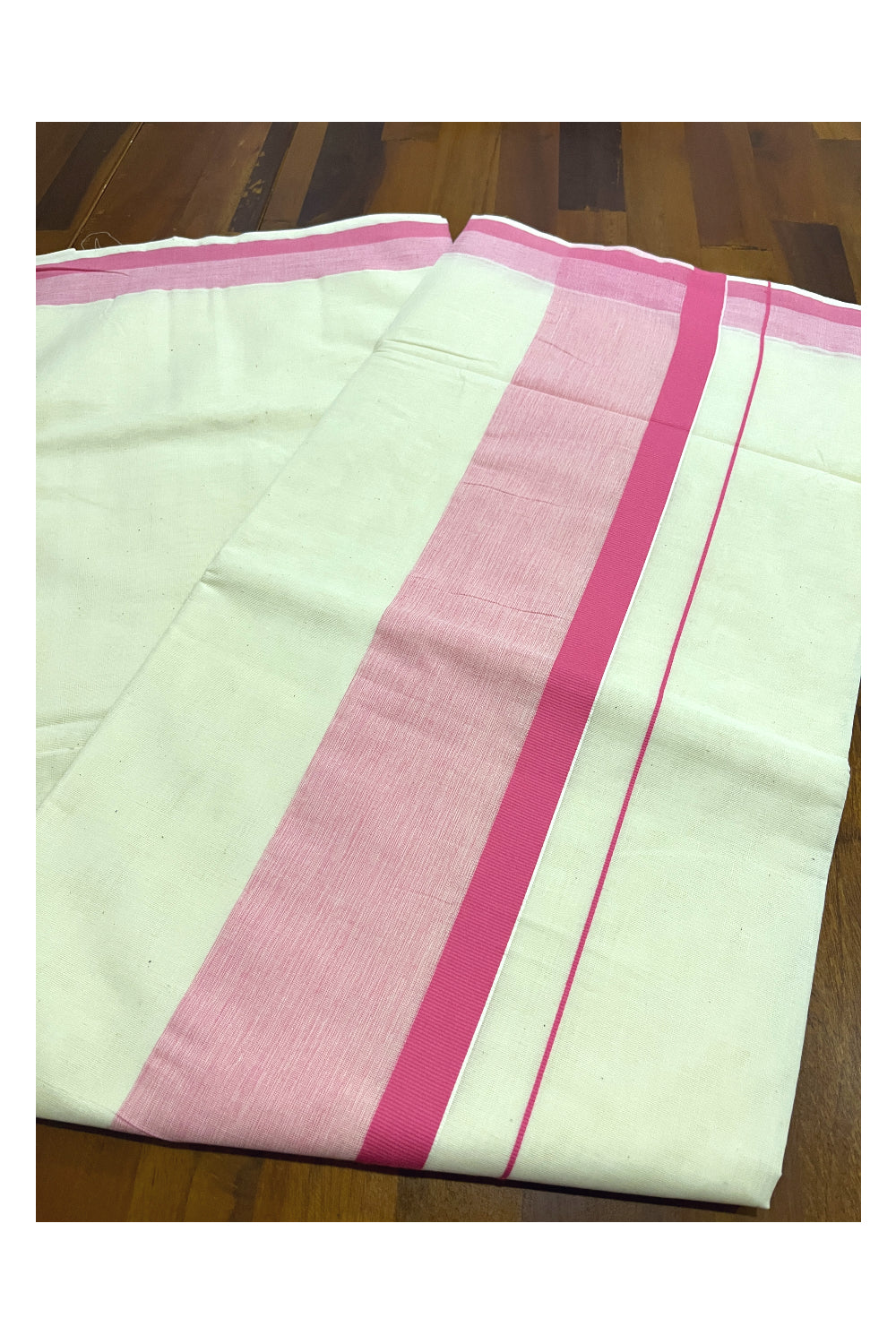 Pure Cotton Off White Kerala Saree with Pink Shaded Border