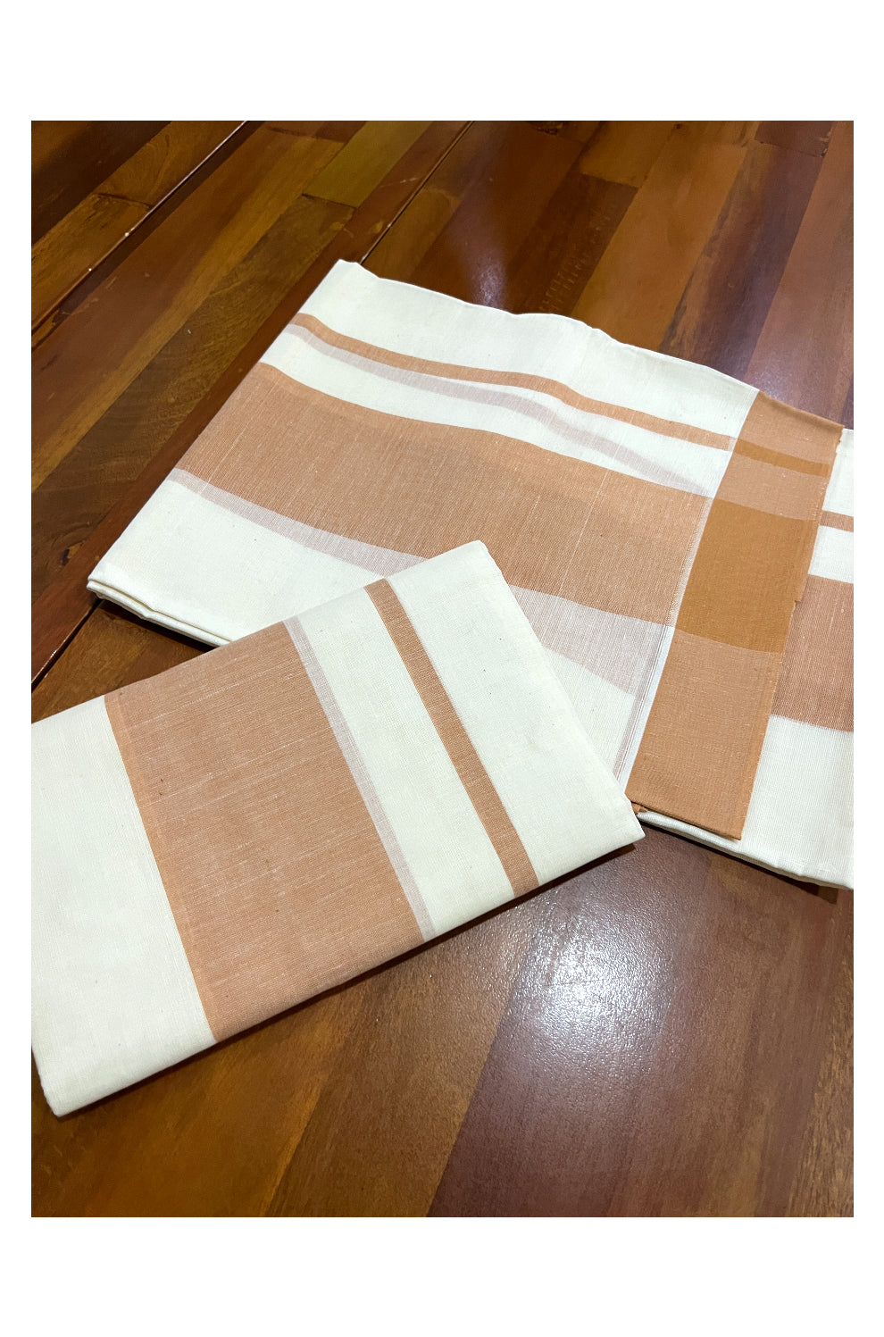 Pure Cotton Single Set Mundu (Mundum Neriyathum Onam 2023) with Brown Border