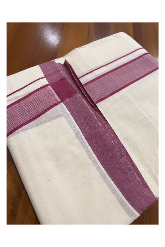 Off White Pure Cotton Double Mundu with Dark Red Kara (South Indian Dhoti)