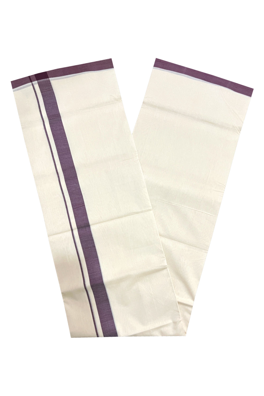 Southloom Premium Unakkupaavu Handloom Mundu with Purple Border (South Indian Kerala Dhoti)