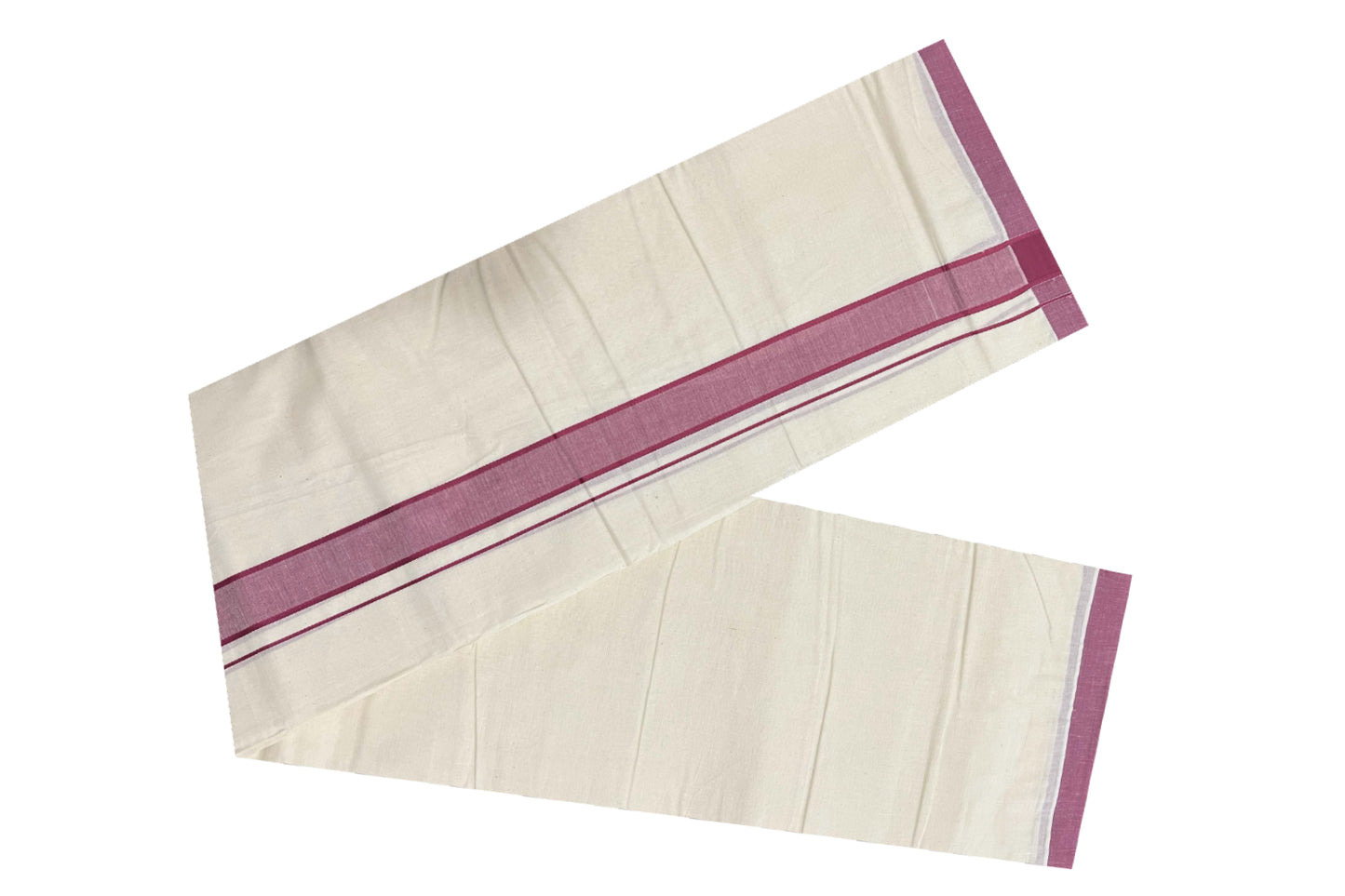 Off White Pure Cotton Double Mundu with Dark Red Kara (South Indian Dhoti)