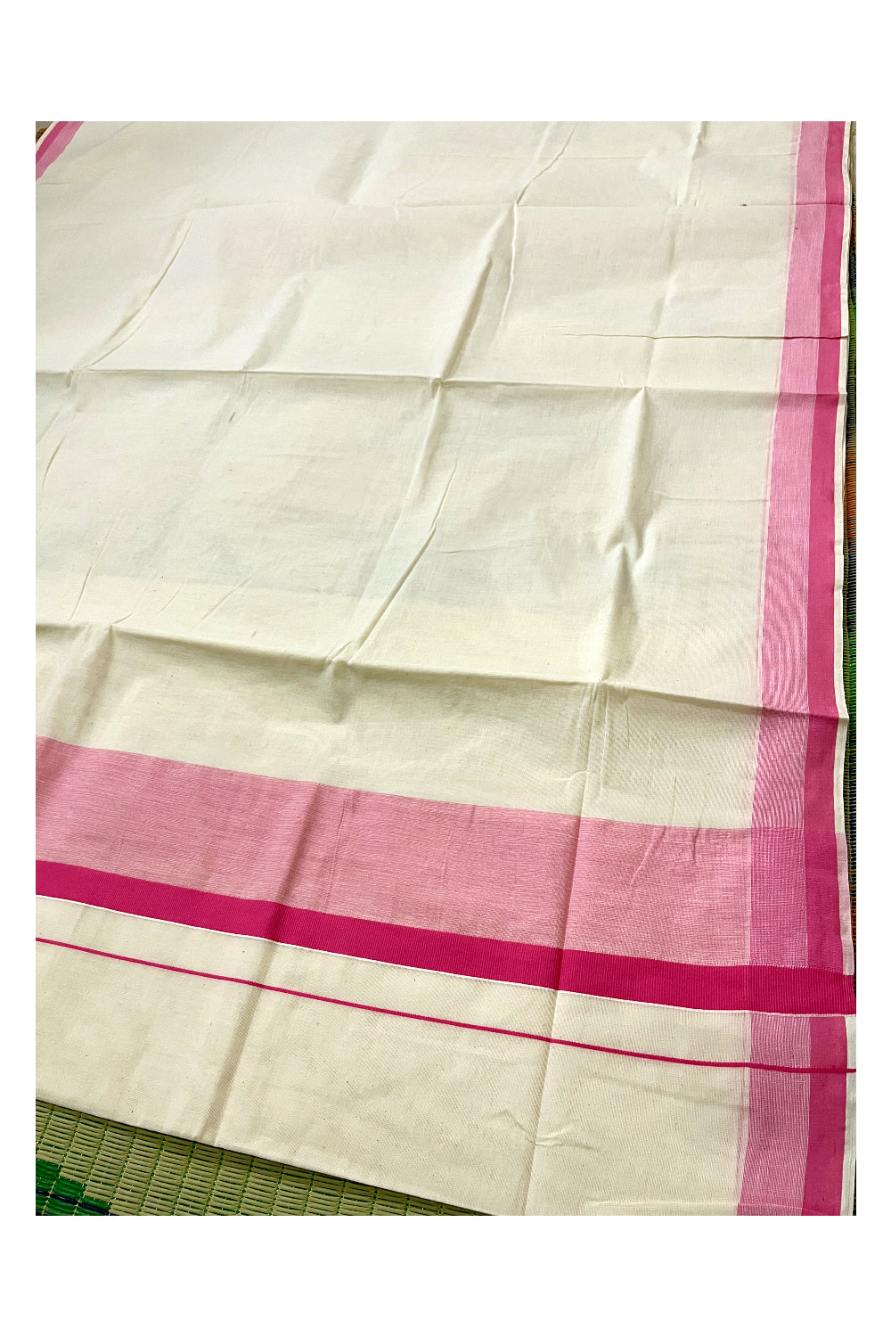 Pure Cotton Off White Kerala Saree with Pink Shaded Border