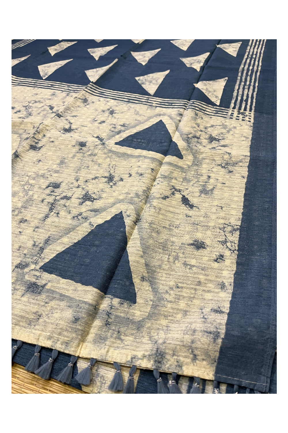 Southloom Art Silk Saree with Blue and Beige Prints on Body