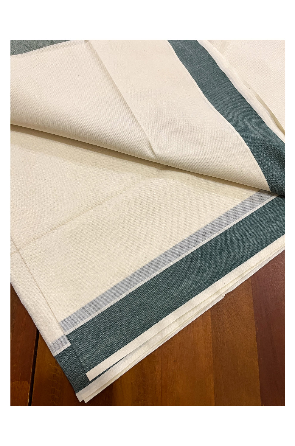 Pure Cotton Kerala Saree with Plain Green Border