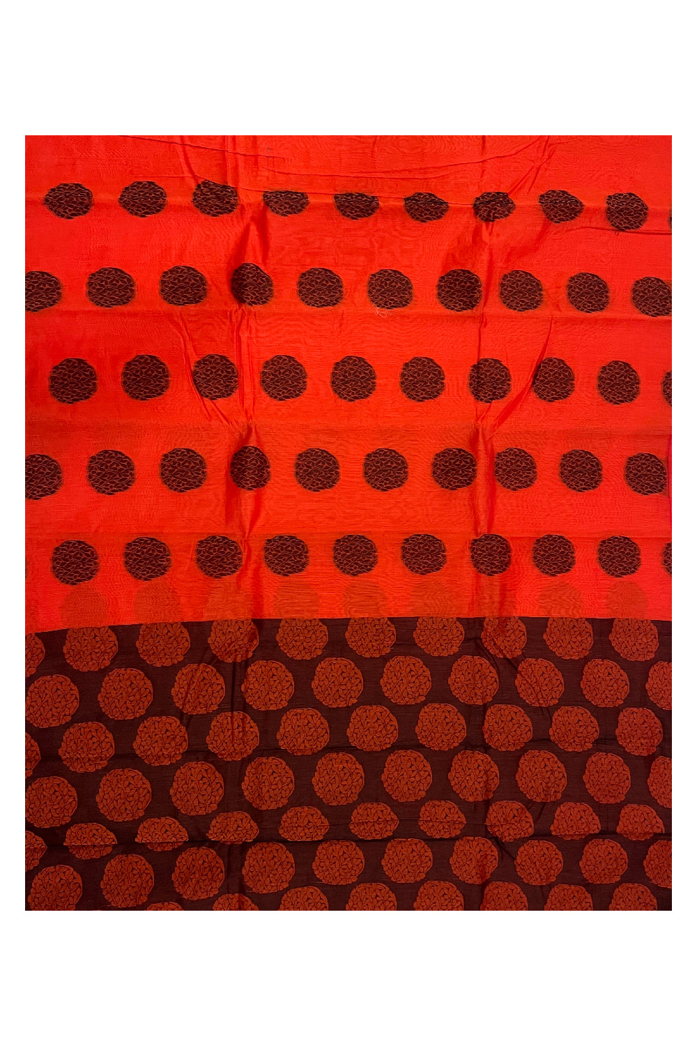 Southloom Dark Orange Cotton Silk Saree with Black Woven Patterns