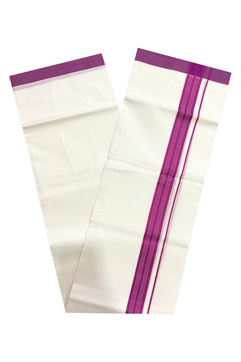 Pure White Cotton Double Mundu with Magenta Border (South Indian Dhoti)