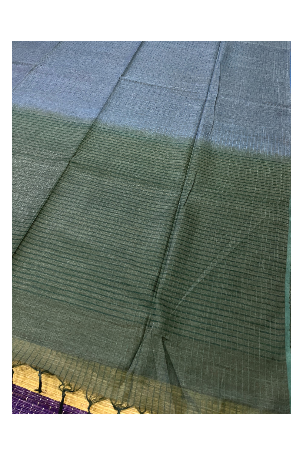 Southloom Cotton Check Design Blue Saree with Green Pallu