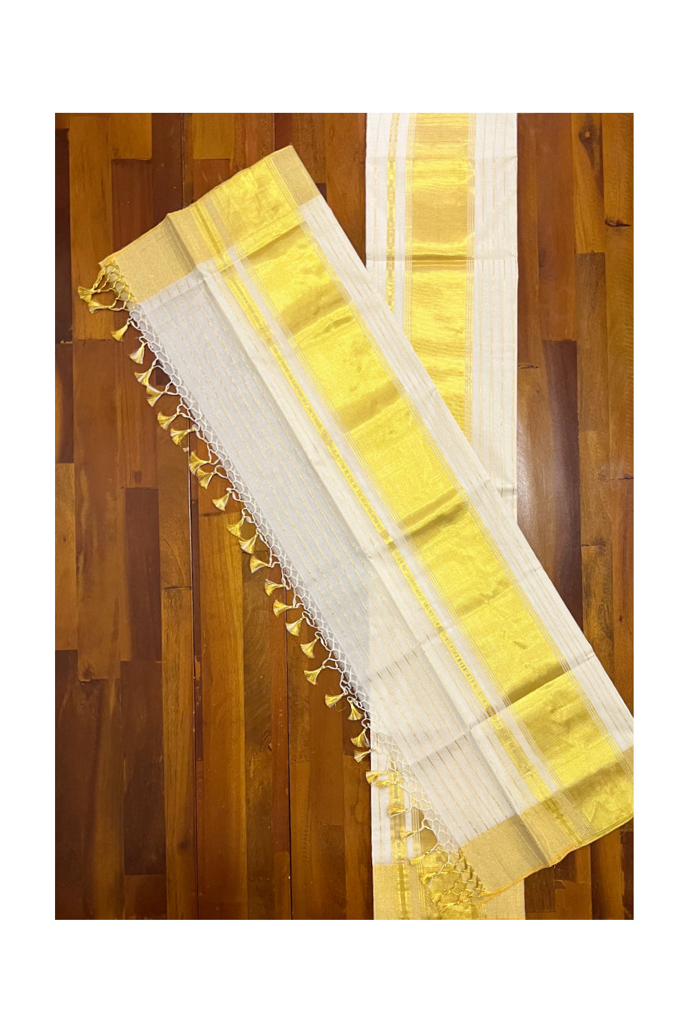 Southloom Super Premium Balaramapuram Pure Cotton Unakkupaavu Lines Kasavu Wedding Pudava 5 x 4 Set Mundu 2.80 Mtrs