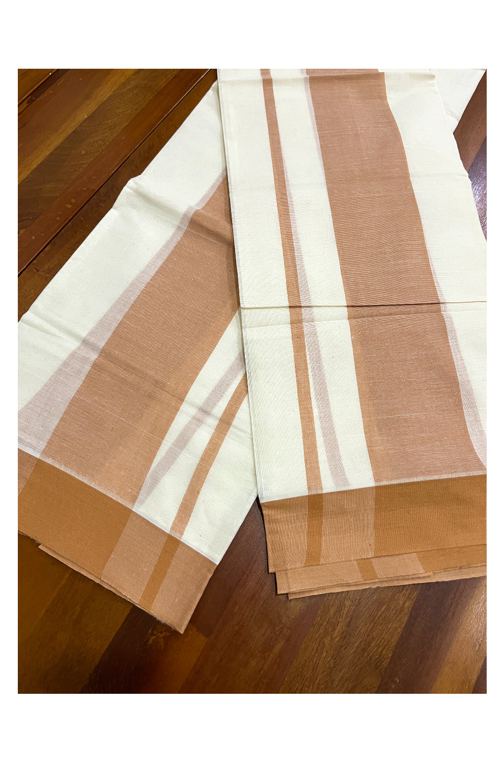 Pure Cotton Single Set Mundu (Mundum Neriyathum Onam 2023) with Brown Border