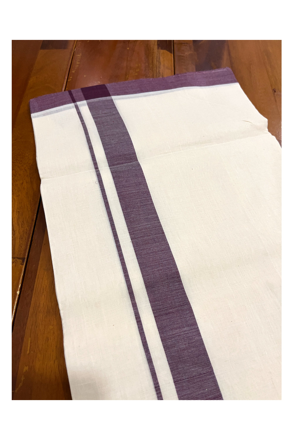 Southloom Premium Unakkupaavu Handloom Mundu with Purple Border (South Indian Kerala Dhoti)