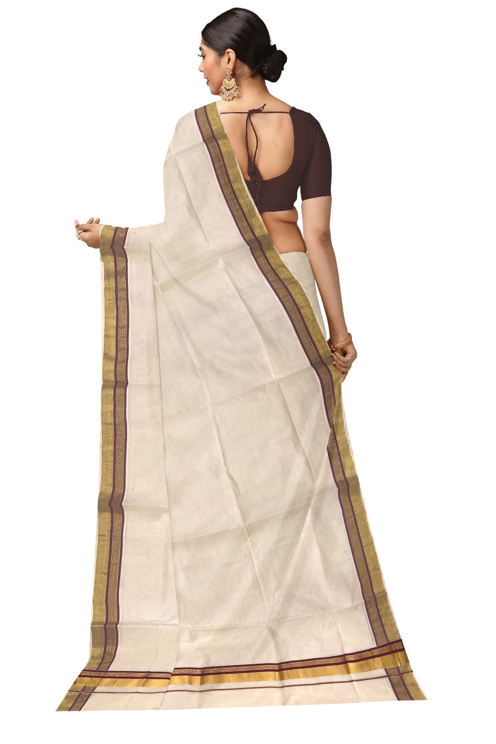 Kerala Pure Cotton Plain Saree with Kasavu and Maroon Border
